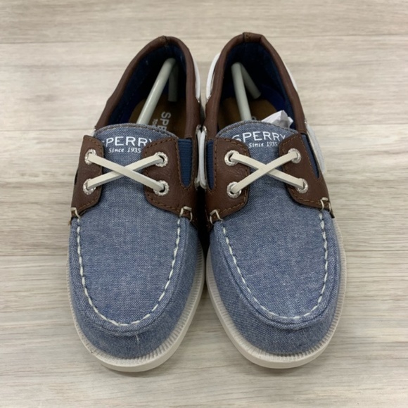 HP NEW SPERRY BOYS CHAMBRAY SLIP ON BOAT SHOES - Picture 4 of 5